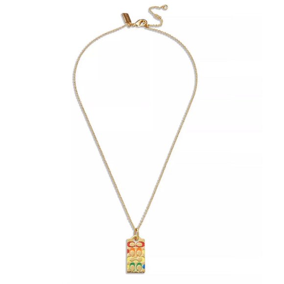 Coach Signature Quilted C Tag Enamel Pendant Necklace - Picture 5 of 7